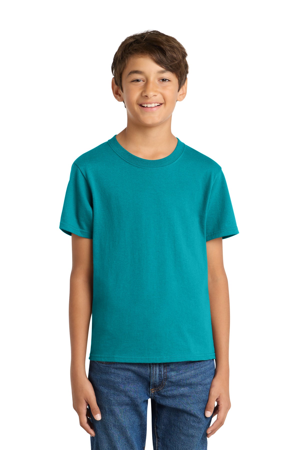 Custom Bright Aqua Youth Core Cotton Tee PC54Y, personalized by SanCanDo Swag in Argyle, TX
