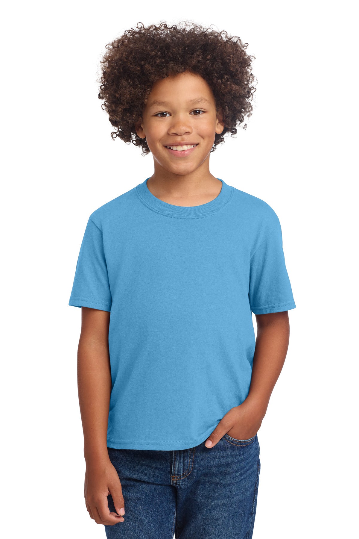 Custom Aquatic Blue Youth Core Cotton DTG Tee PC54YDTG, personalized by SanCanDo Swag in Argyle, TX