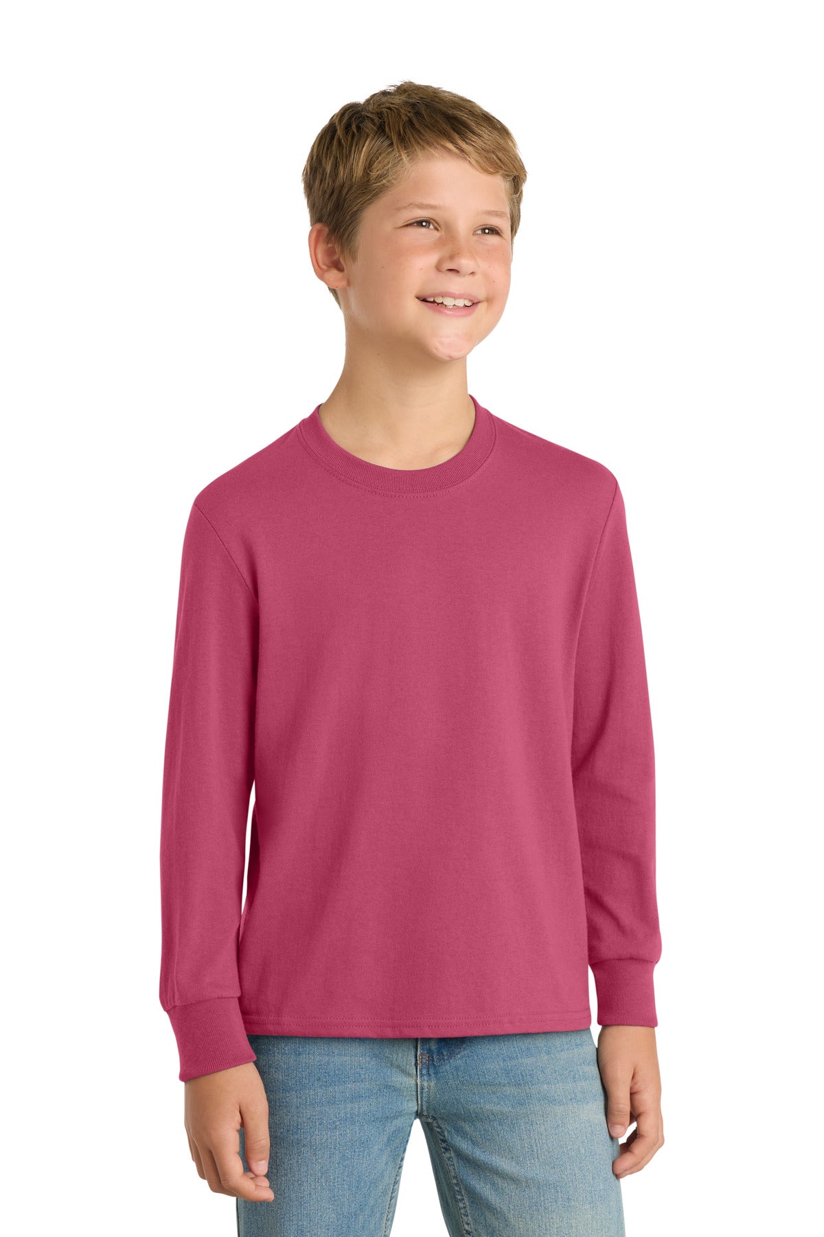 Custom Sangria Youth Long Sleeve Core Cotton Tee PC54YLS, personalized by SanCanDo Swag in Argyle, TX