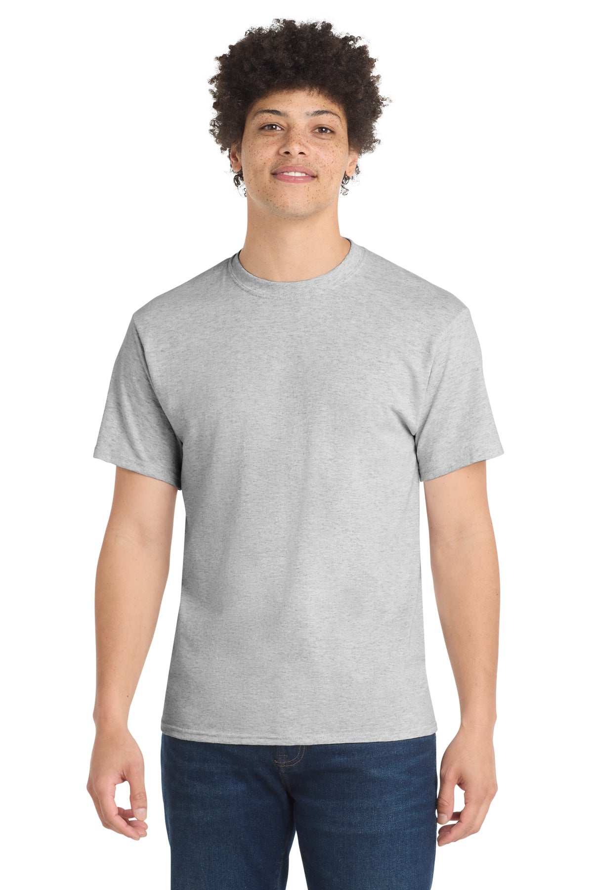 Custom Port & Company Core Blend Tee PC55 in Ash, personalized by SanCanDo Swag in Argyle, TX