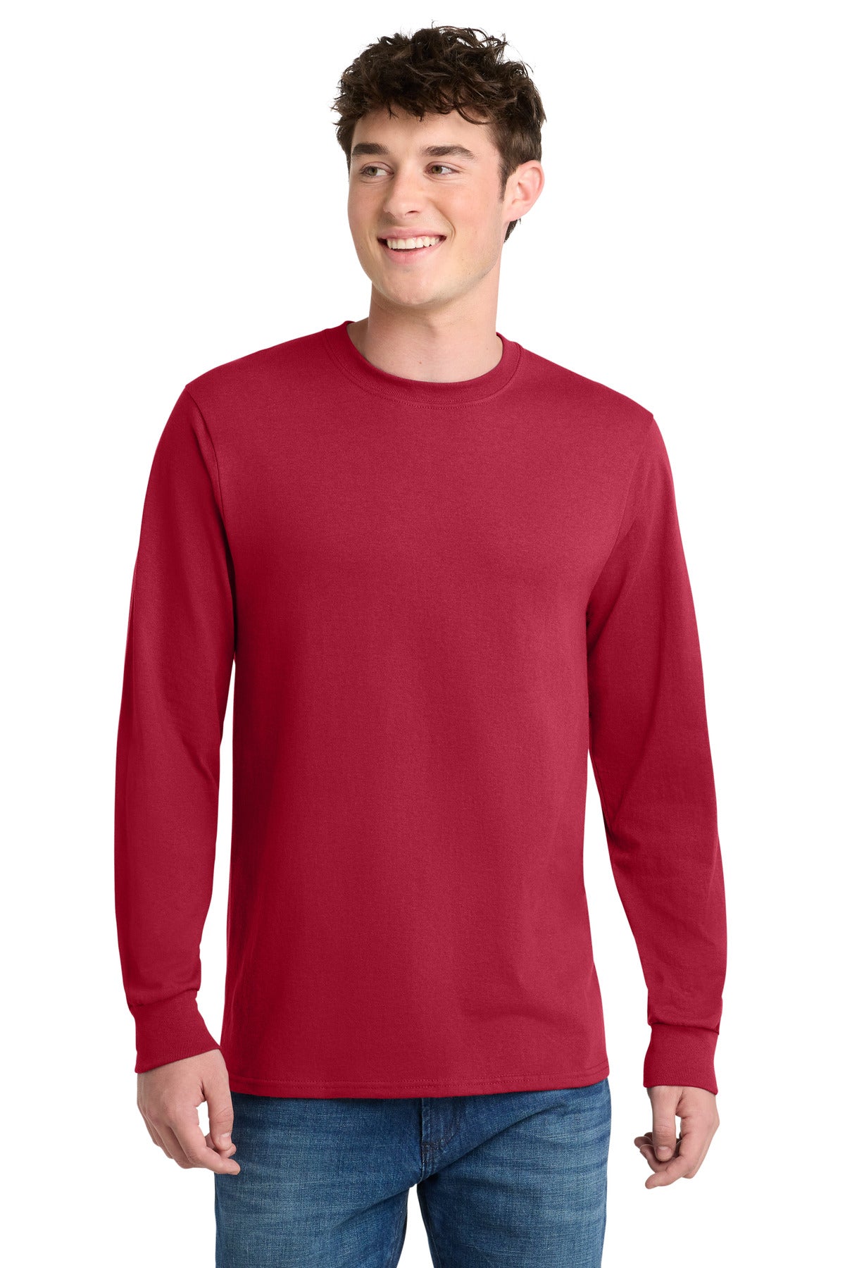 Custom Port & Company Long Sleeve Core Blend Tee PC55LS in Red, personalized by SanCanDo Swag in Argyle, TX