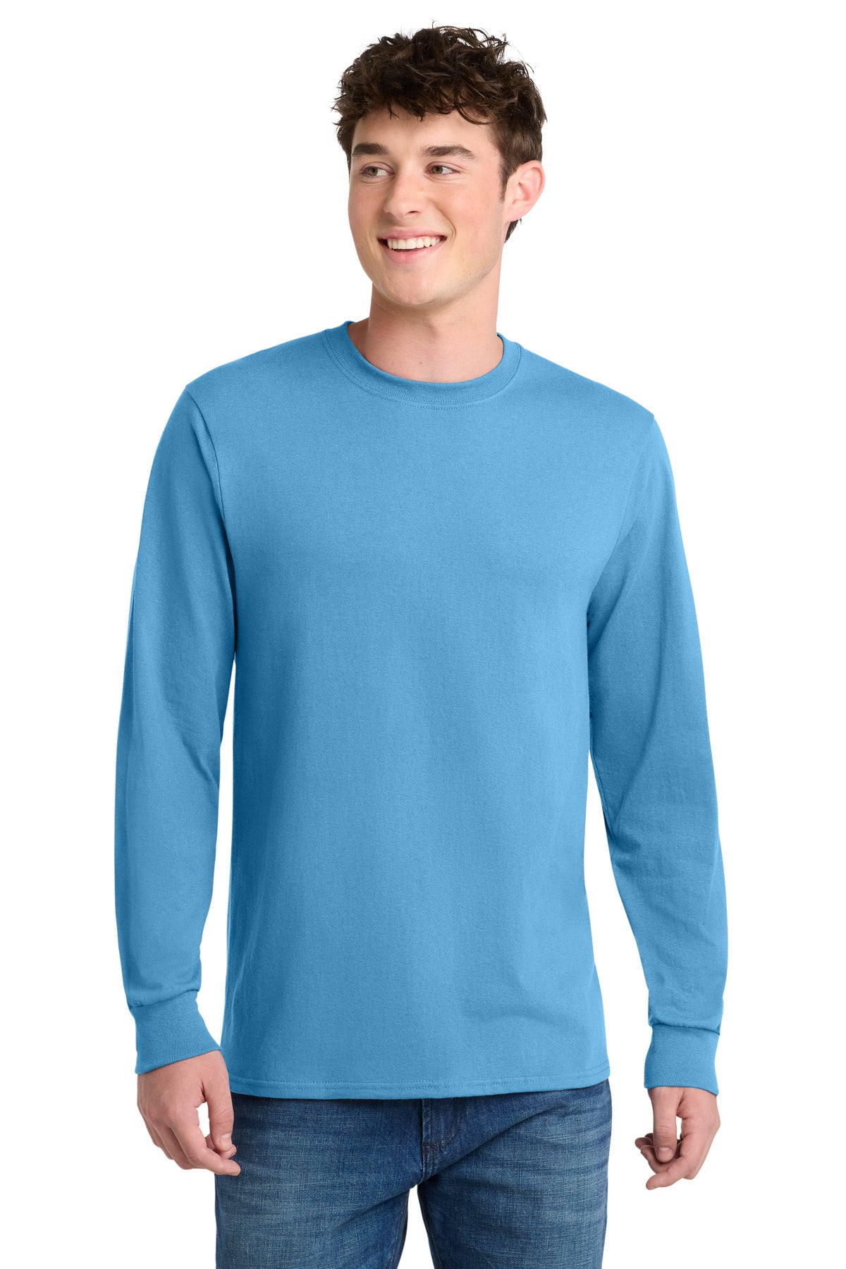 Custom Aquatic Blue Long Sleeve Core Blend Tee PC55LS, personalized by SanCanDo Swag in Argyle, TX