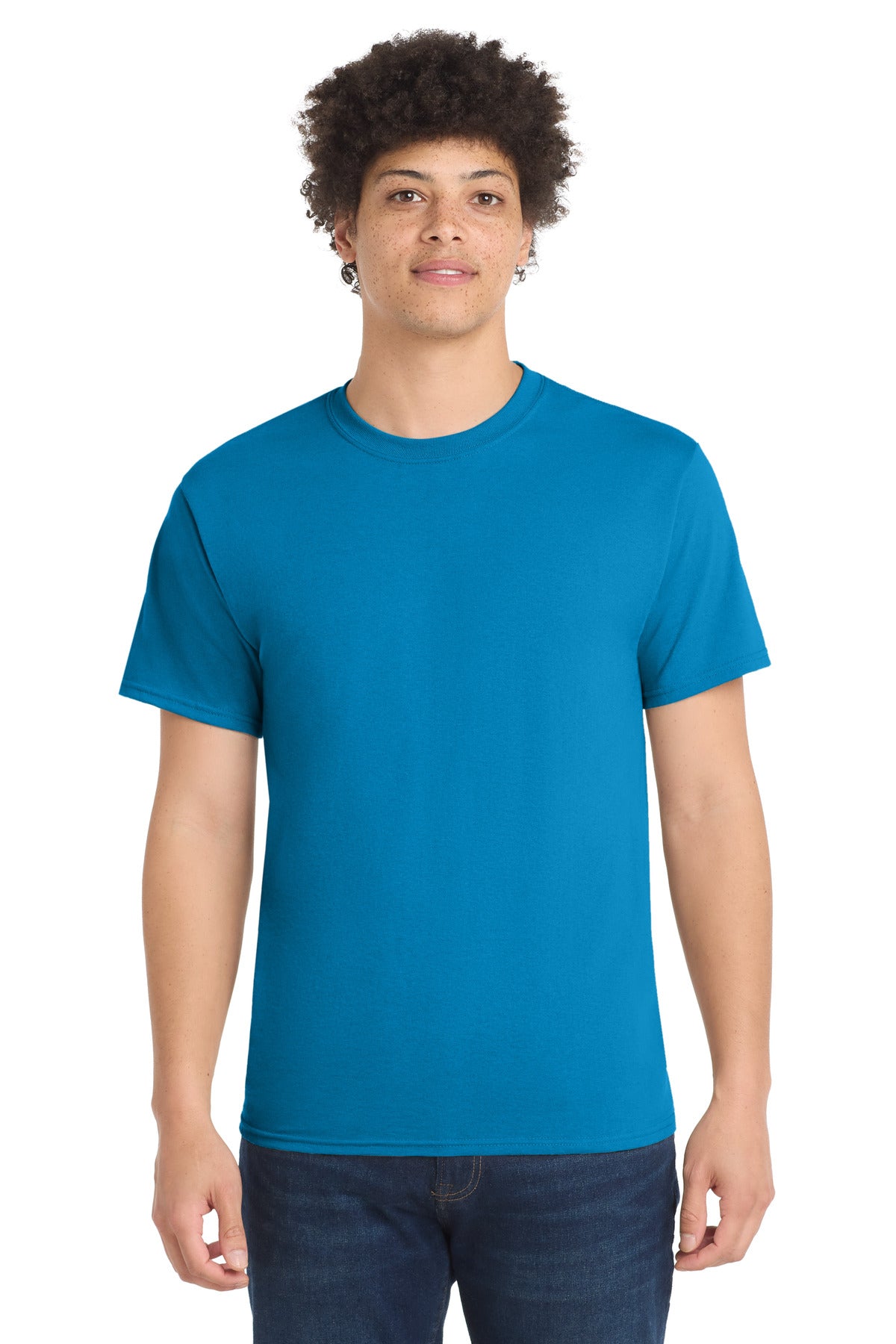 Custom Port & Company Tall Core Blend Tee PC55T in Sapphire, personalized by SanCanDo Swag in Argyle, TX