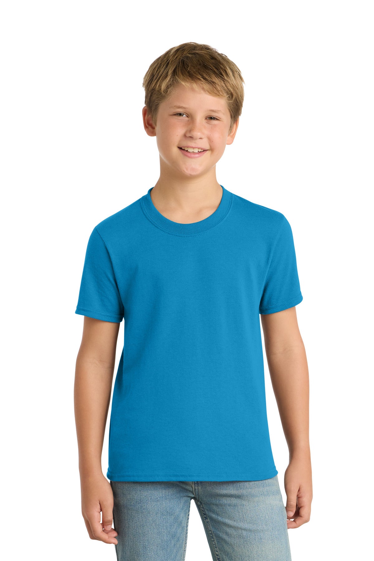 Custom Sapphire Youth Core Blend Tee PC55Y, personalized by SanCanDo Swag in Argyle, TX