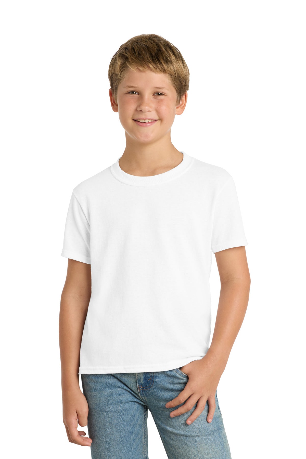 Custom White Youth Core Blend Tee PC55Y, personalized by SanCanDo Swag in Argyle, TX