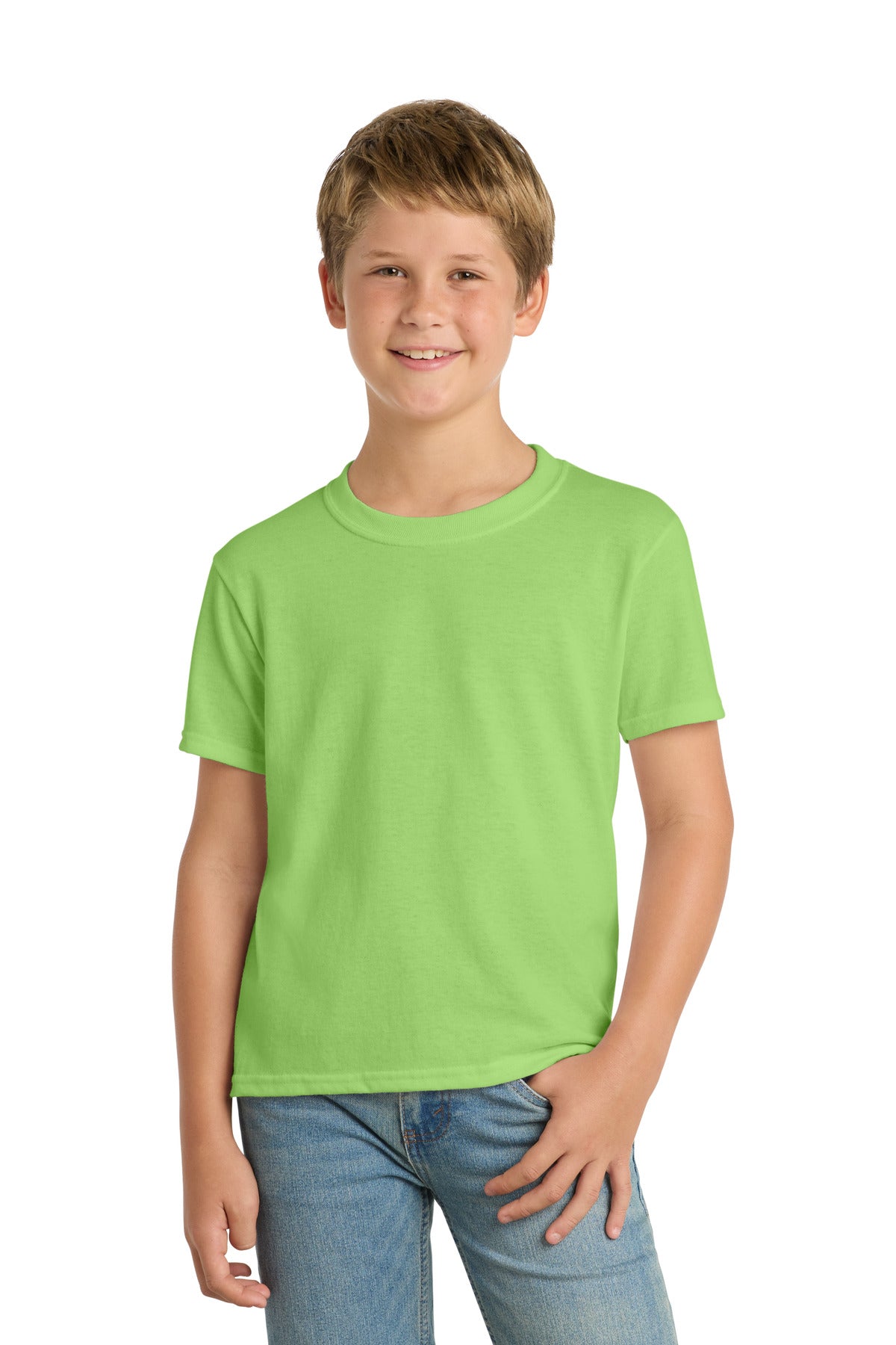 Custom Lime Youth Core Blend Tee PC55Y, personalized by SanCanDo Swag in Argyle, TX