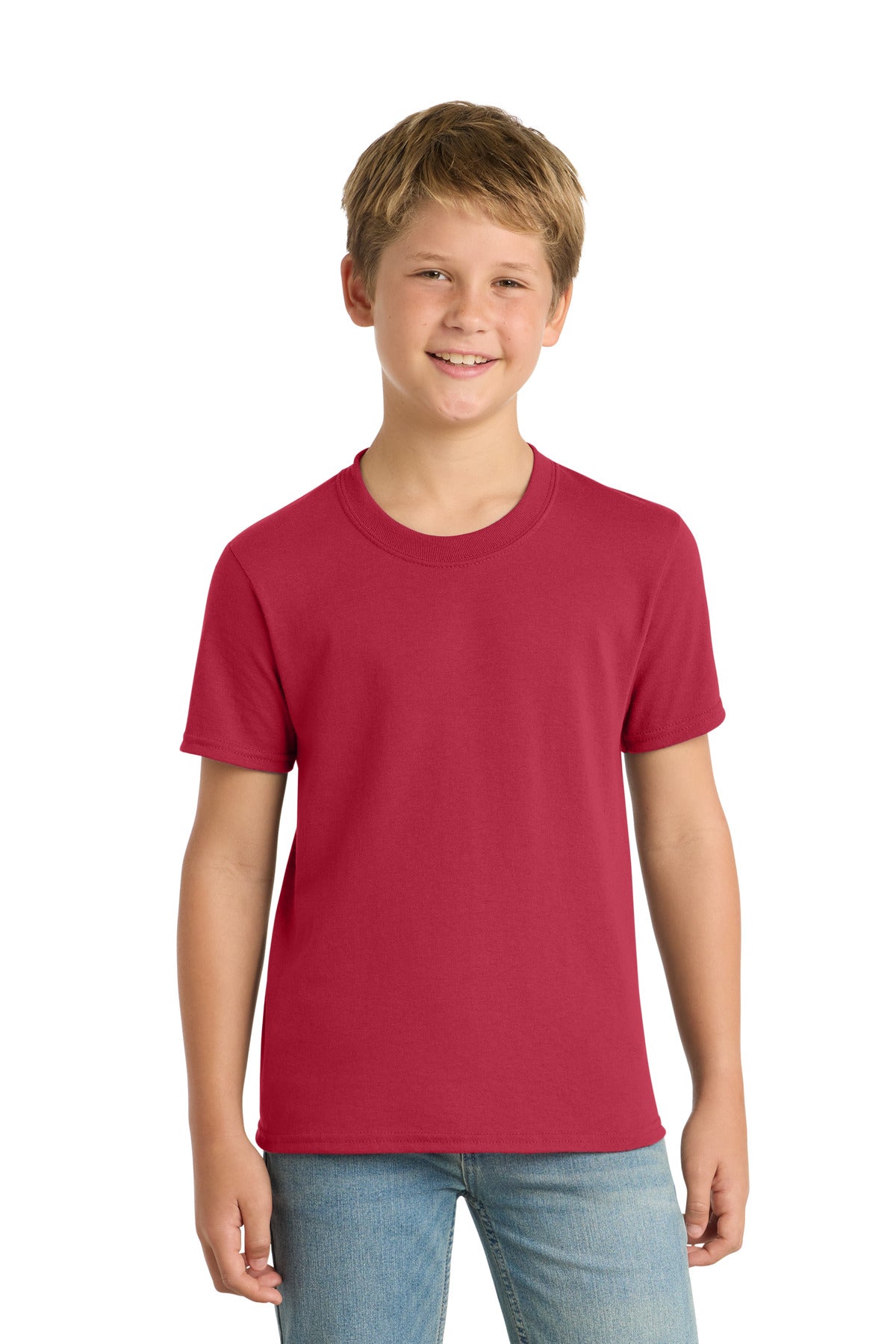 Custom Red Youth Core Blend Tee PC55Y, personalized by SanCanDo Swag in Argyle, TX