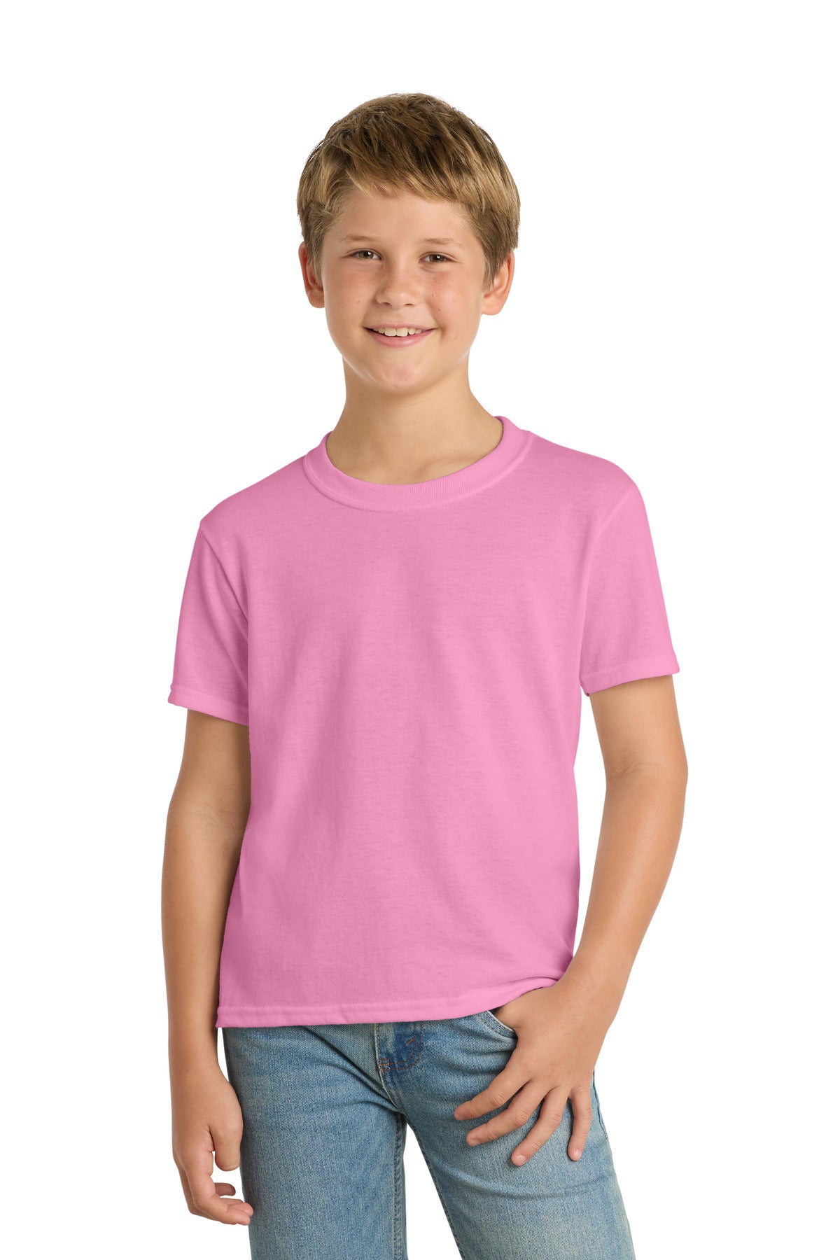Custom Candy Pink Youth Core Blend Tee PC55Y, personalized by SanCanDo Swag in Argyle, TX