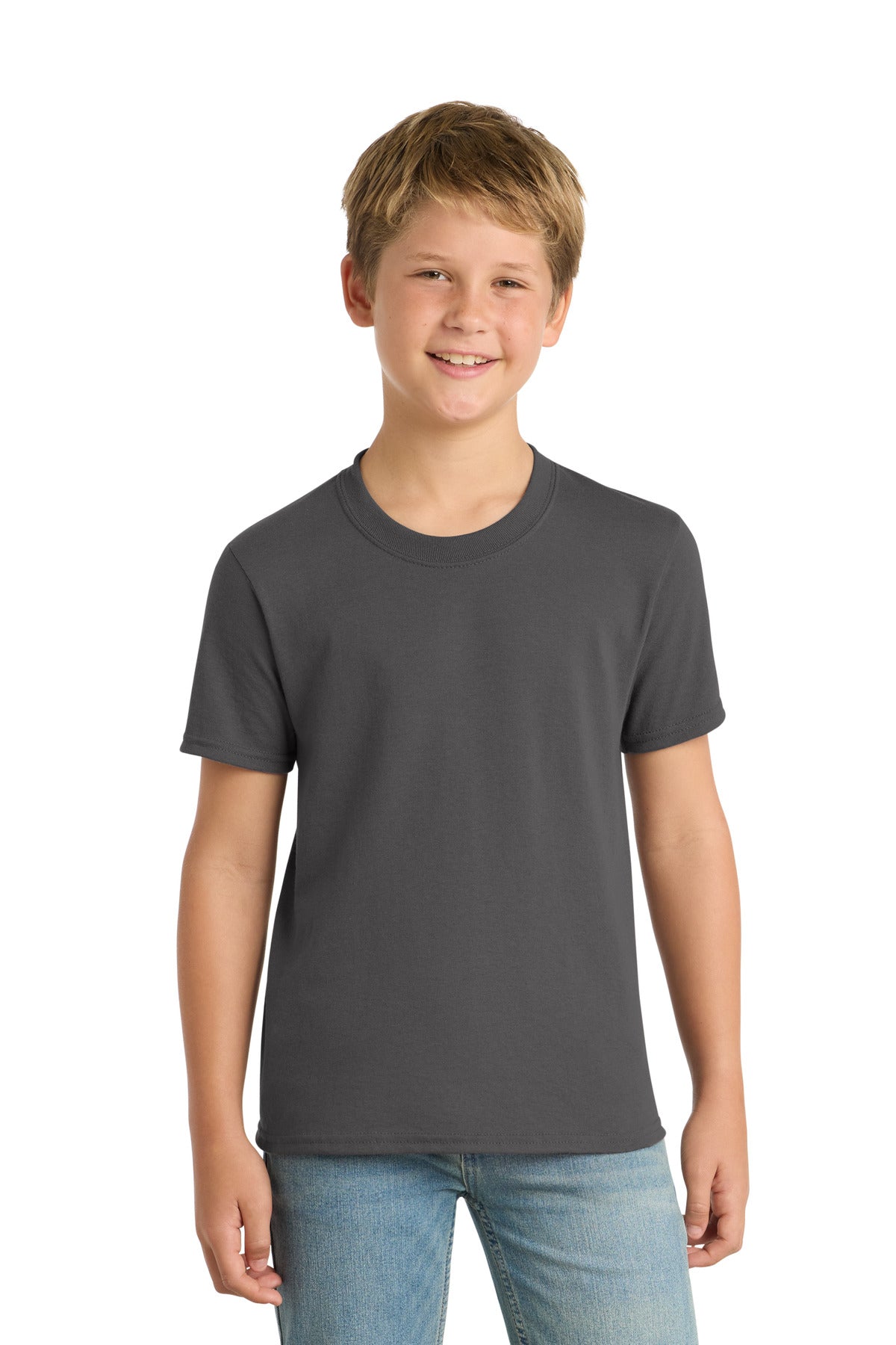 Custom Charcoal Youth Core Blend Tee PC55Y, personalized by SanCanDo Swag in Argyle, TX