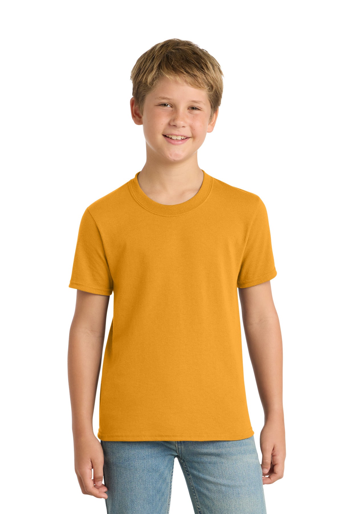 Custom Gold Youth Core Blend Tee PC55Y, personalized by SanCanDo Swag in Argyle, TX
