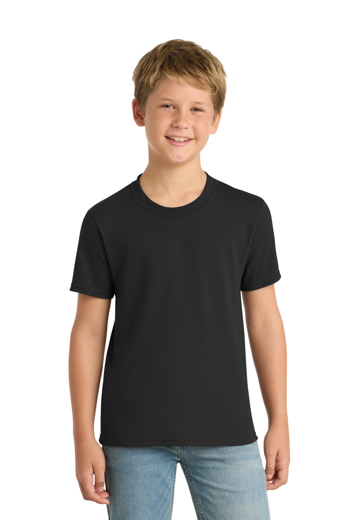 Custom Jet Black Youth Core Blend Tee PC55Y, personalized by SanCanDo Swag in Argyle, TX
