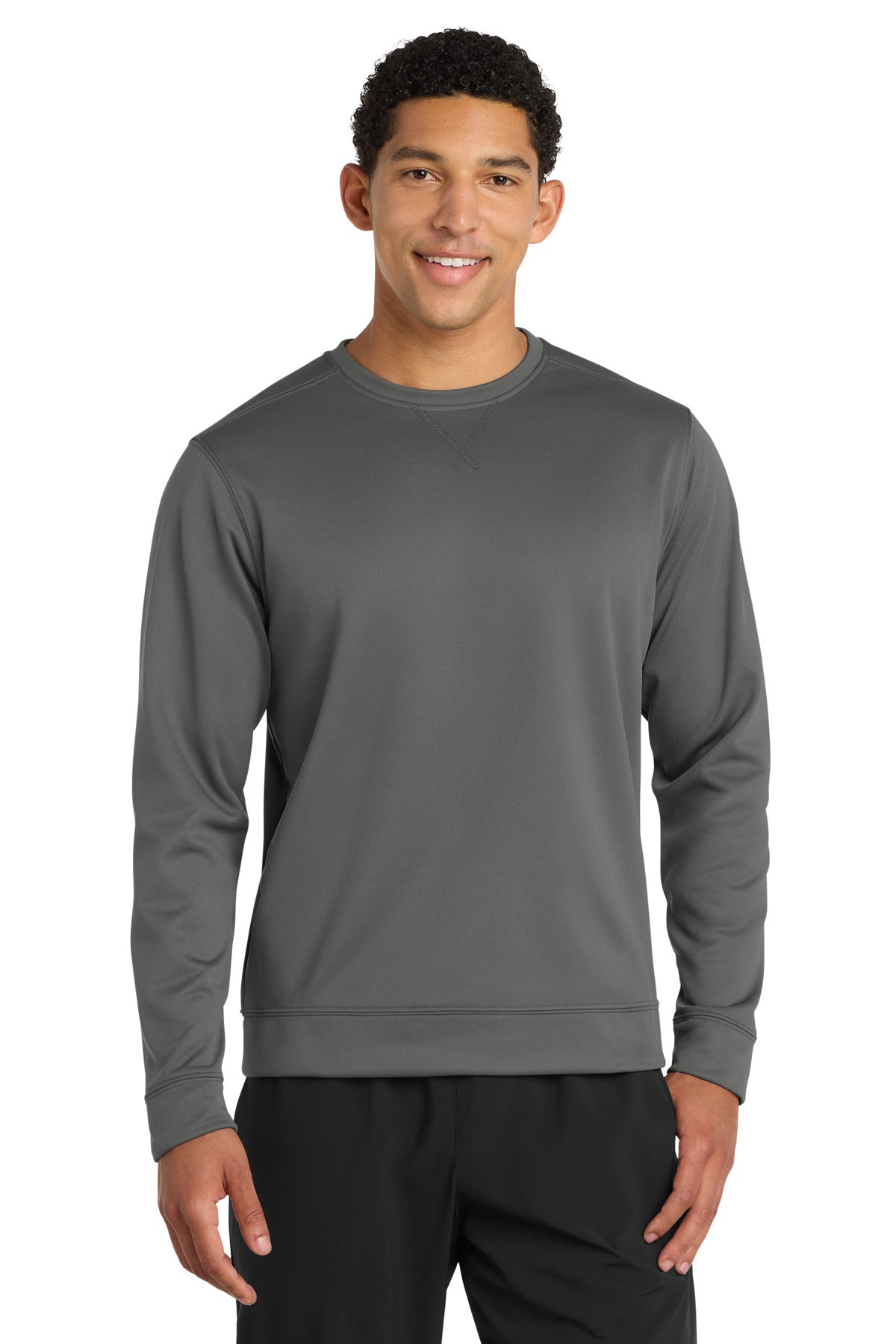 Custom Charcoal Performance Fleece Crewneck PC590, personalized by SanCanDo Swag in Argyle, TX