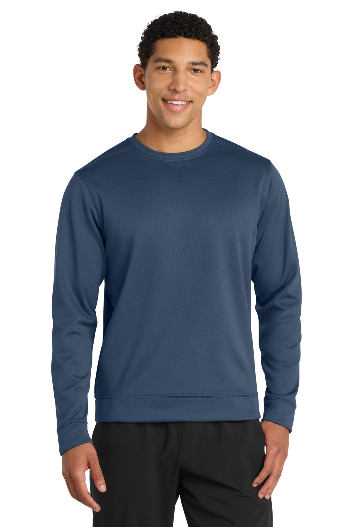 Custom Deep Navy Performance Fleece Crewneck PC590, personalized by SanCanDo Swag in Argyle, TX