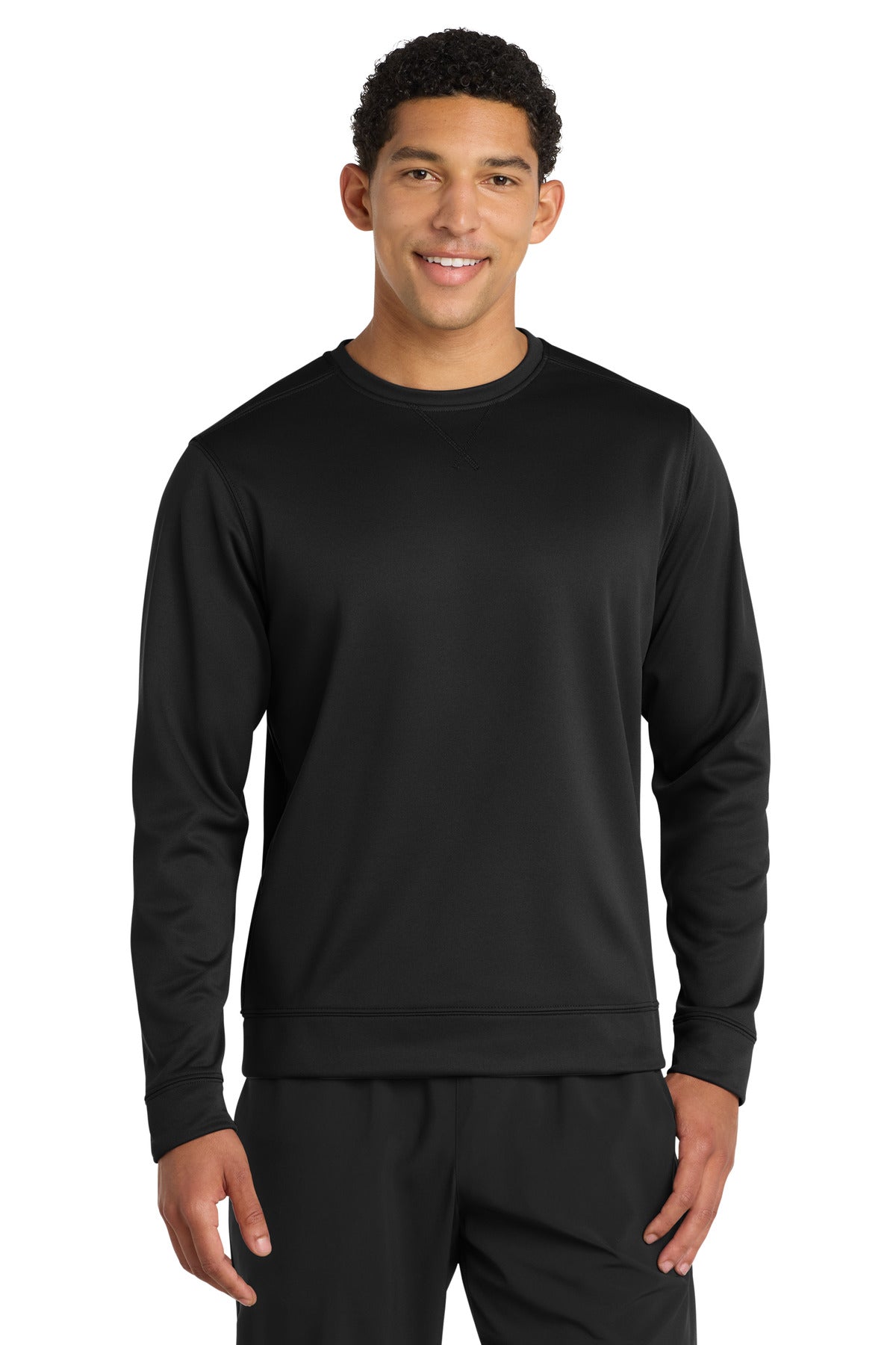 Custom Jet Black Performance Fleece Crewneck PC590, personalized by SanCanDo Swag in Argyle, TX
