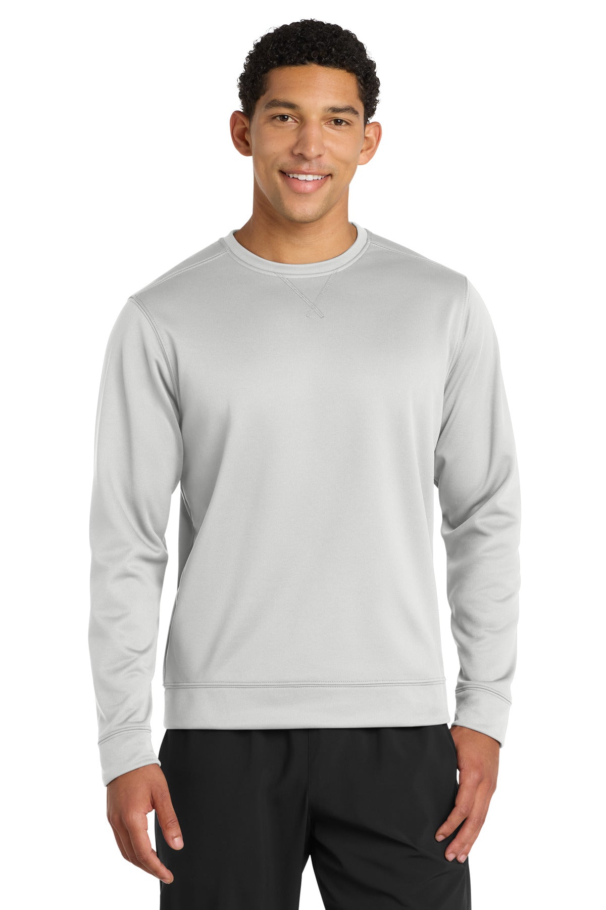 Custom Silver Performance Fleece Crewneck PC590, personalized by SanCanDo Swag in Argyle, TX