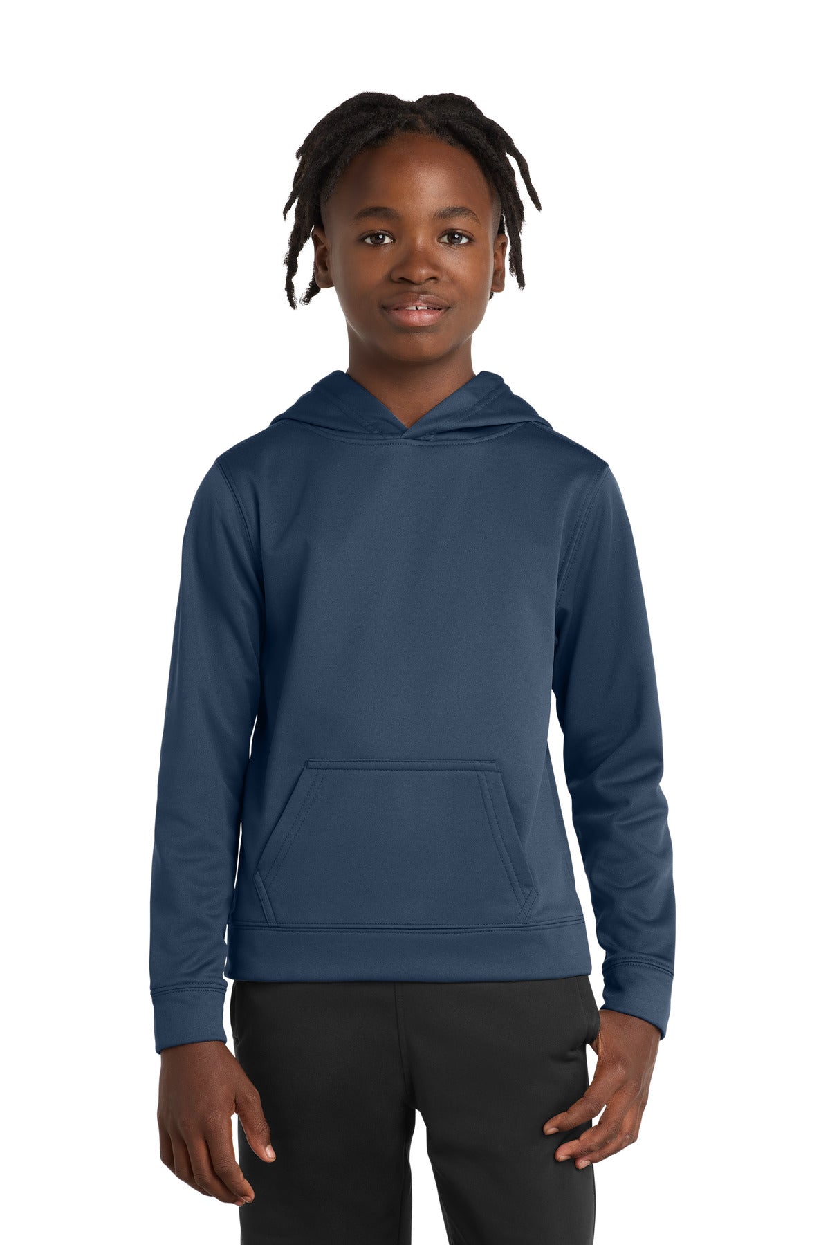 Custom Deep Navy Youth Performance Fleece Hoodie PC590YH, personalized by SanCanDo Swag in Argyle, TX