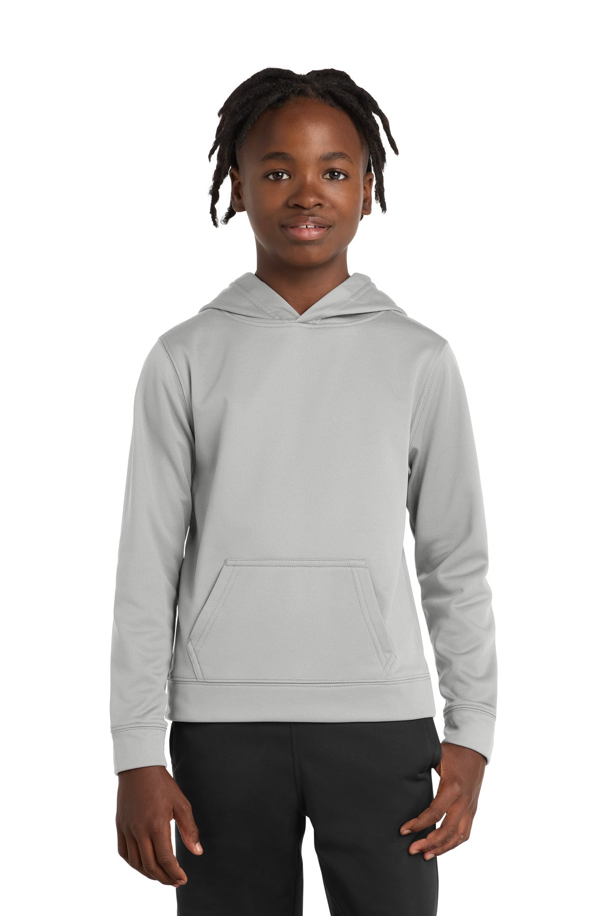 Custom Silver Youth Performance Fleece Hoodie PC590YH, personalized by SanCanDo Swag in Argyle, TX