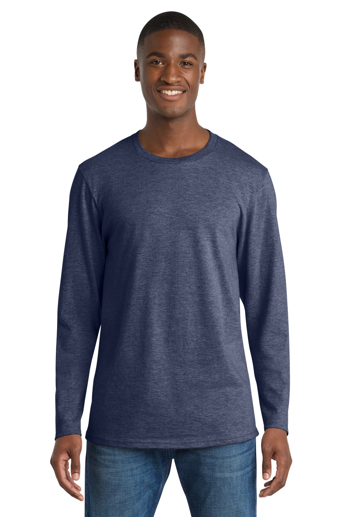 Custom Port & Company Long Sleeve Bouncer Tee PC600LS in Team Navy Heather, personalized by SanCanDo Swag in Argyle, TX
