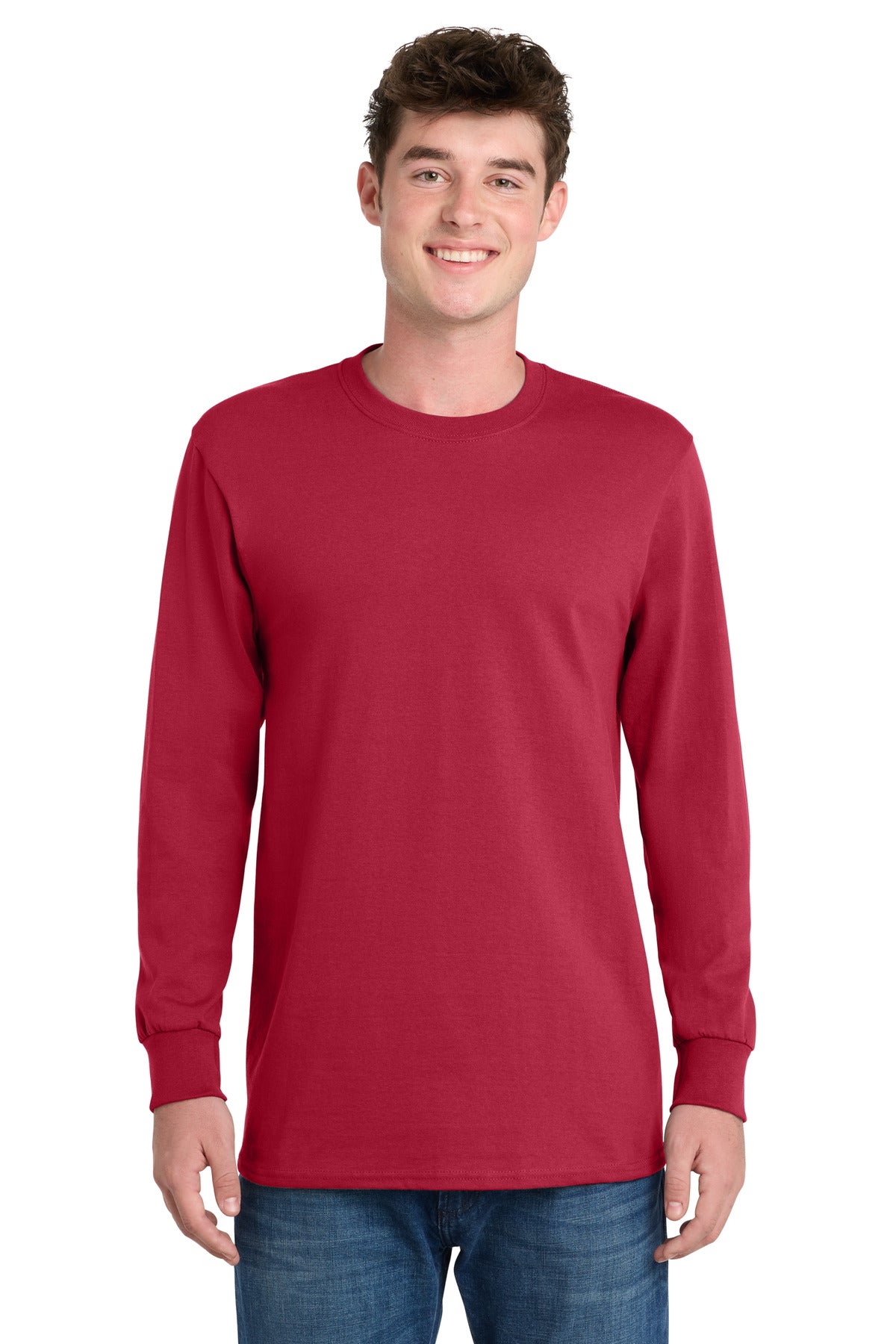 Custom Port & Company Long Sleeve Essential Tee PC61LS in Red, personalized by SanCanDo Swag in Argyle, TX
