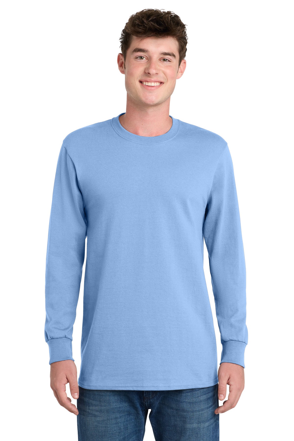 Custom Port & Company Tall Long Sleeve Essential Tee PC61LST in Light Blue, personalized by SanCanDo Swag in Argyle, TX