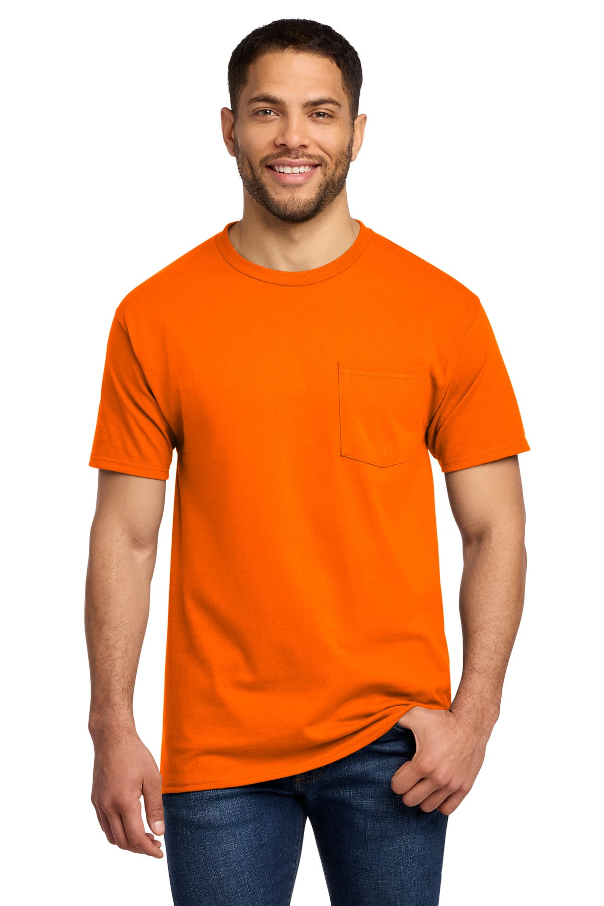 Custom Port & Company Essential Pocket Tee PC61P in S. Orange, personalized by SanCanDo Swag in Argyle, TX