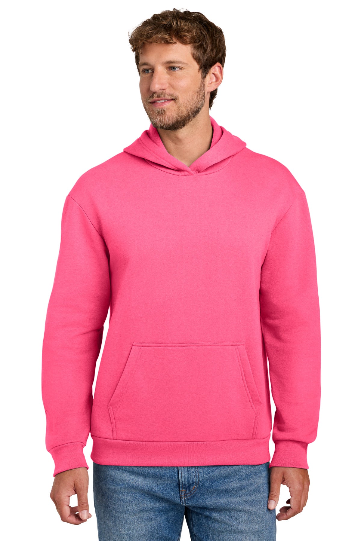Custom Neon Pink Easy Fleece Hoodie PC68H, personalized by SanCanDo Swag in Argyle, TX