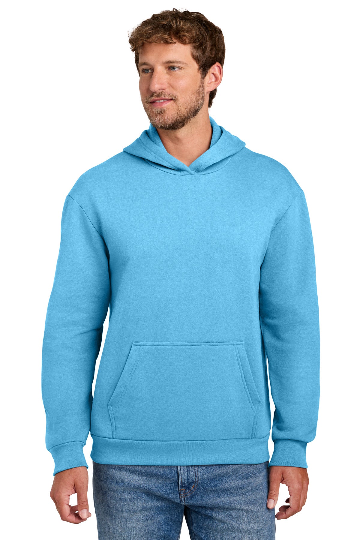 Custom Aquatic Blue Easy Fleece Hoodie PC68H, personalized by SanCanDo Swag in Argyle, TX