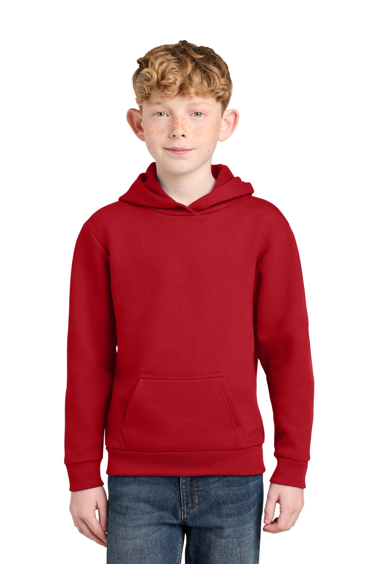 Custom Red Youth Easy Fleece Hoodie PC68YH, personalized by SanCanDo Swag in Argyle, TX