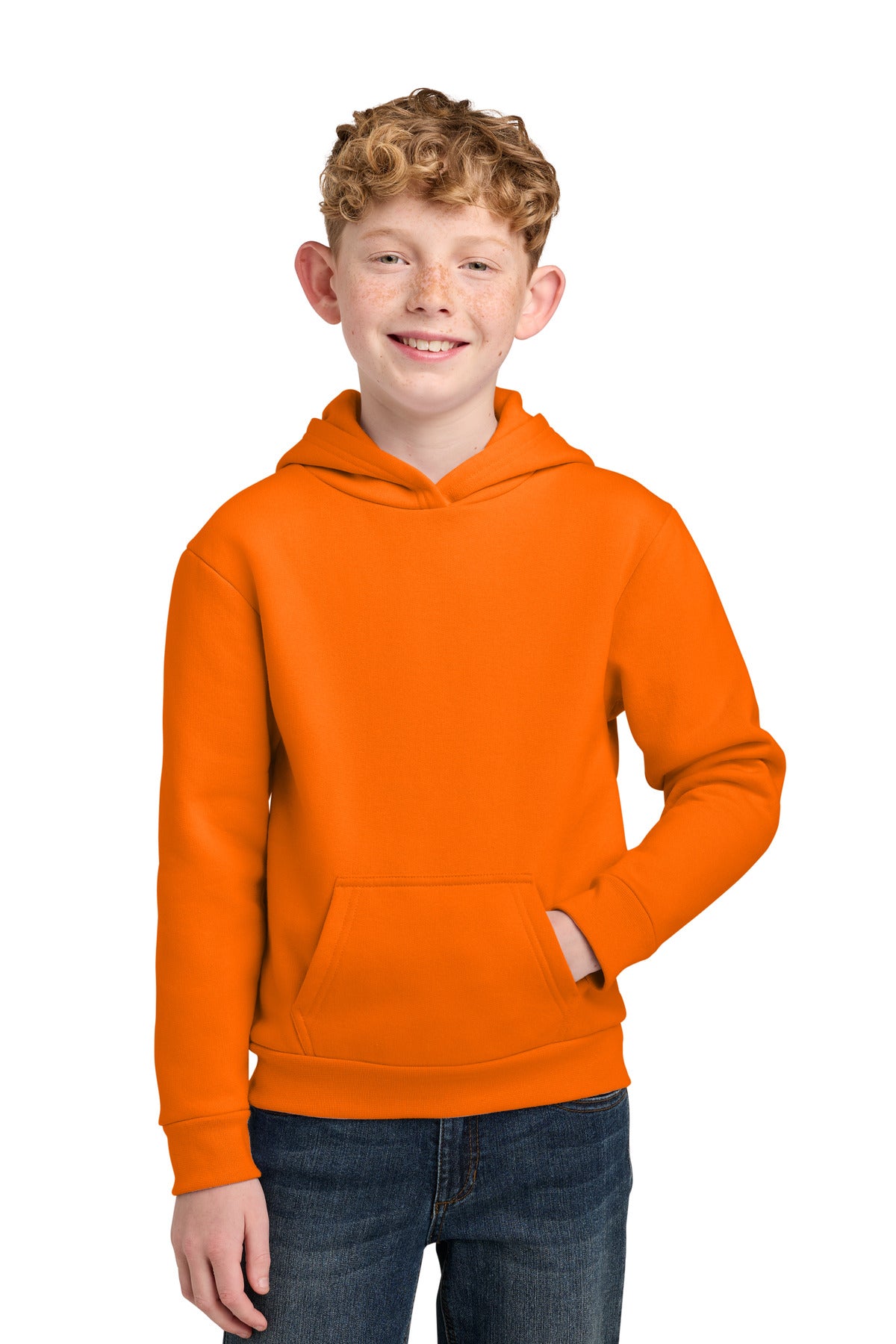 Custom S. Orange Youth Easy Fleece Hoodie PC68YH, personalized by SanCanDo Swag in Argyle, TX