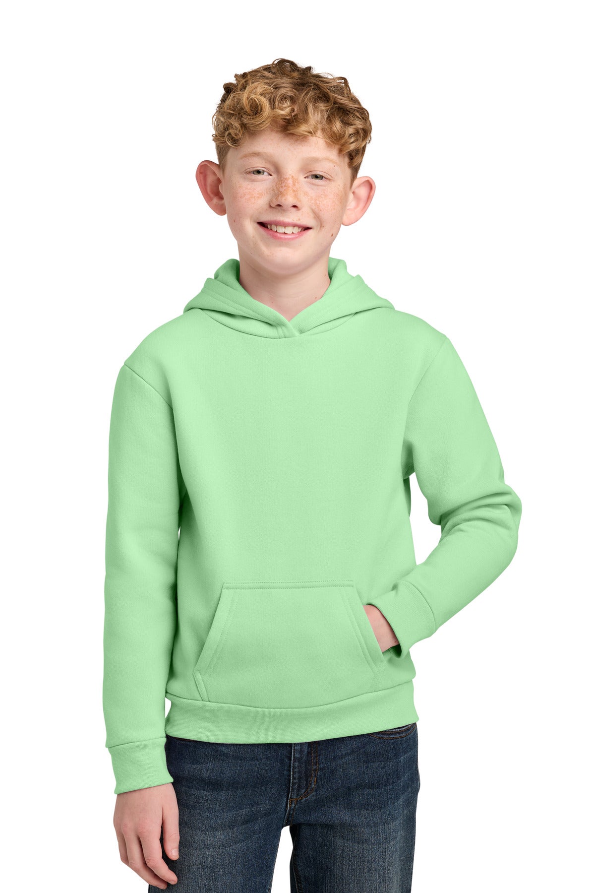Custom Spearmint Youth Easy Fleece Hoodie PC68YH, personalized by SanCanDo Swag in Argyle, TX