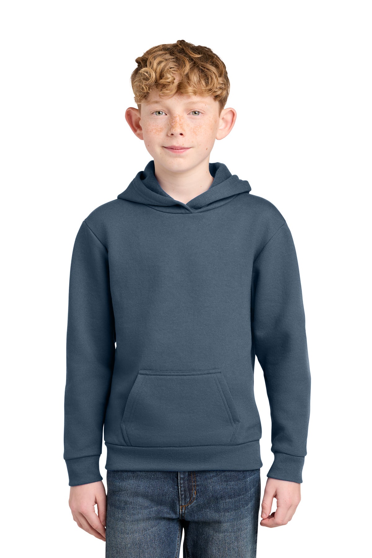Custom Steel Blue Youth Easy Fleece Hoodie PC68YH, personalized by SanCanDo Swag in Argyle, TX
