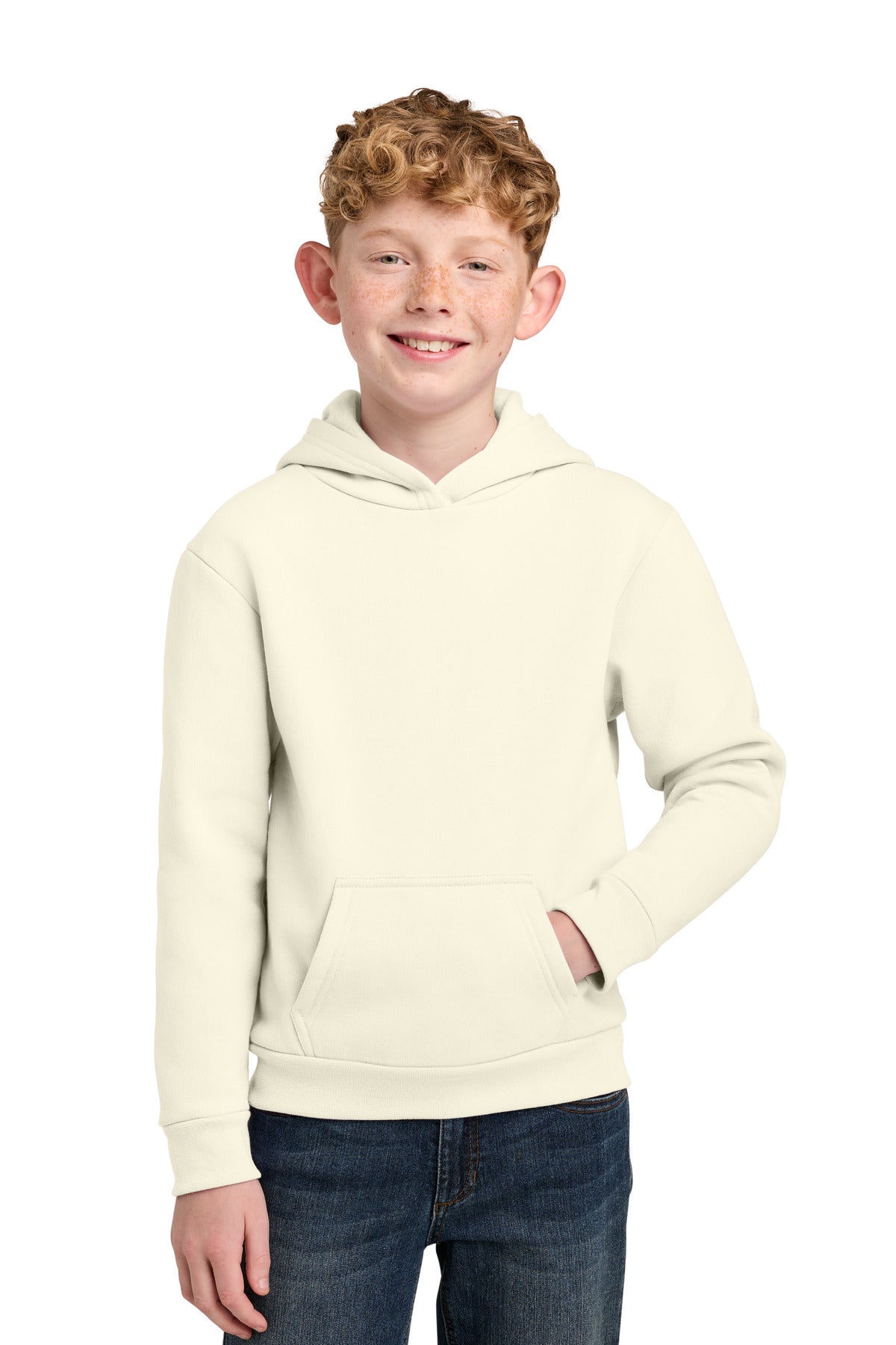 Custom Ivory Youth Easy Fleece Hoodie PC68YH, personalized by SanCanDo Swag in Argyle, TX