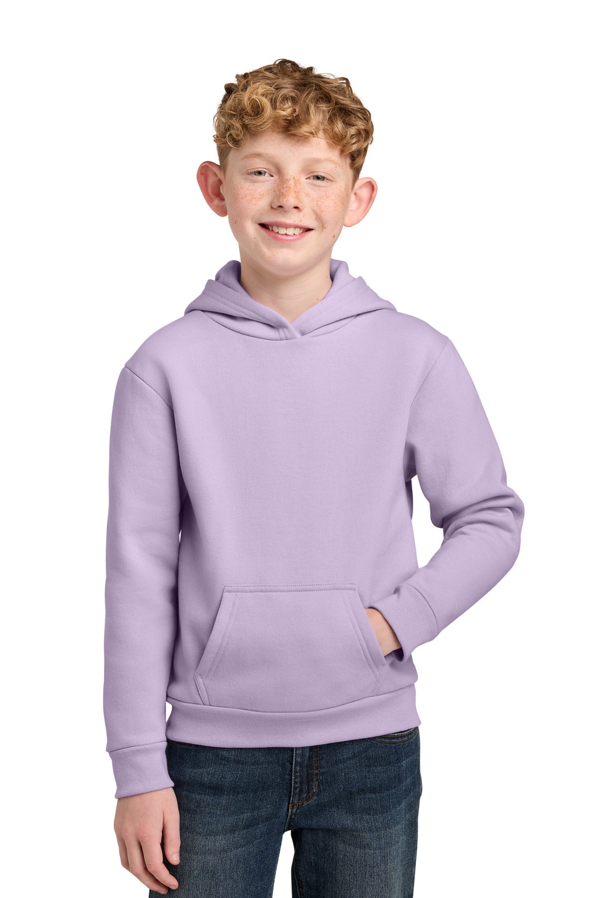 Custom Lavender Youth Easy Fleece Hoodie PC68YH, personalized by SanCanDo Swag in Argyle, TX