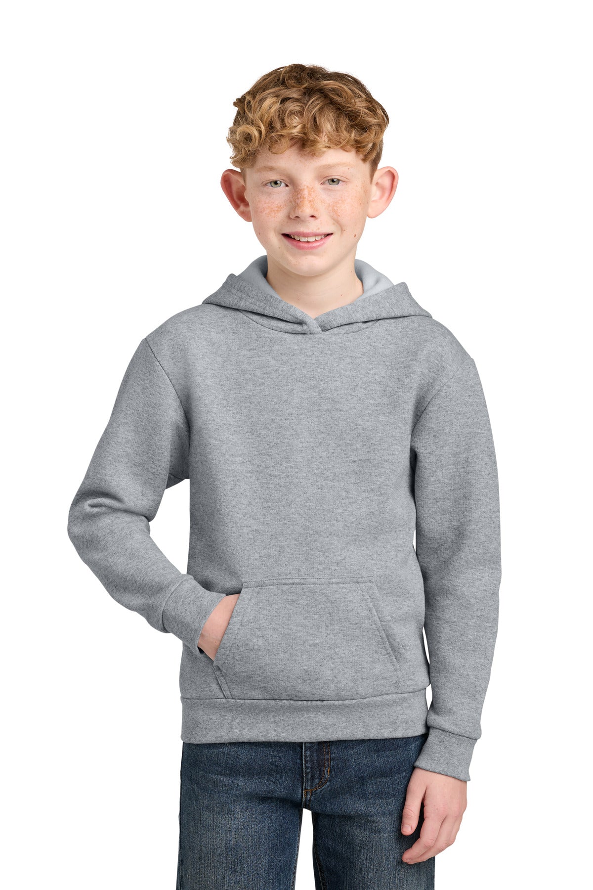 Custom Athletic Heather Youth Easy Fleece Hoodie PC68YH, personalized by SanCanDo Swag in Argyle, TX