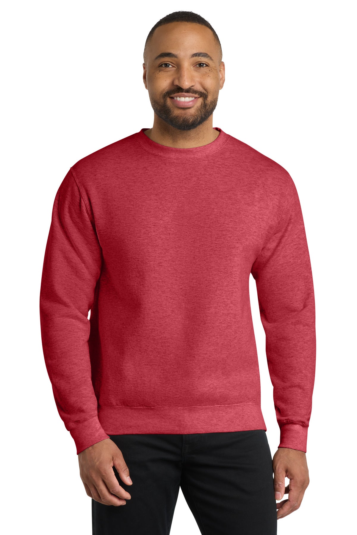 Custom Heather Red Core Fleece Crewneck PC78, personalized by SanCanDo Swag in Argyle, TX