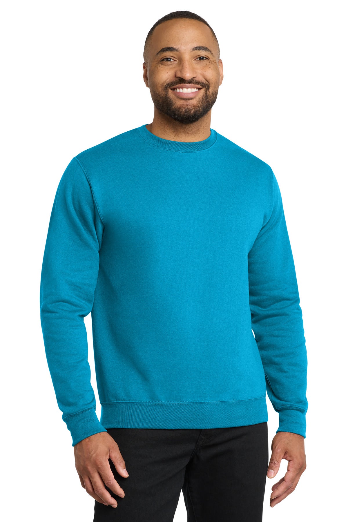 Custom Neon Blue Core Fleece Crewneck PC78, personalized by SanCanDo Swag in Argyle, TX
