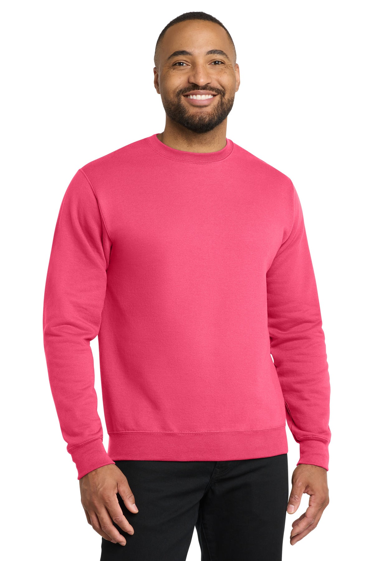 Custom Neon Pink Core Fleece Crewneck PC78, personalized by SanCanDo Swag in Argyle, TX