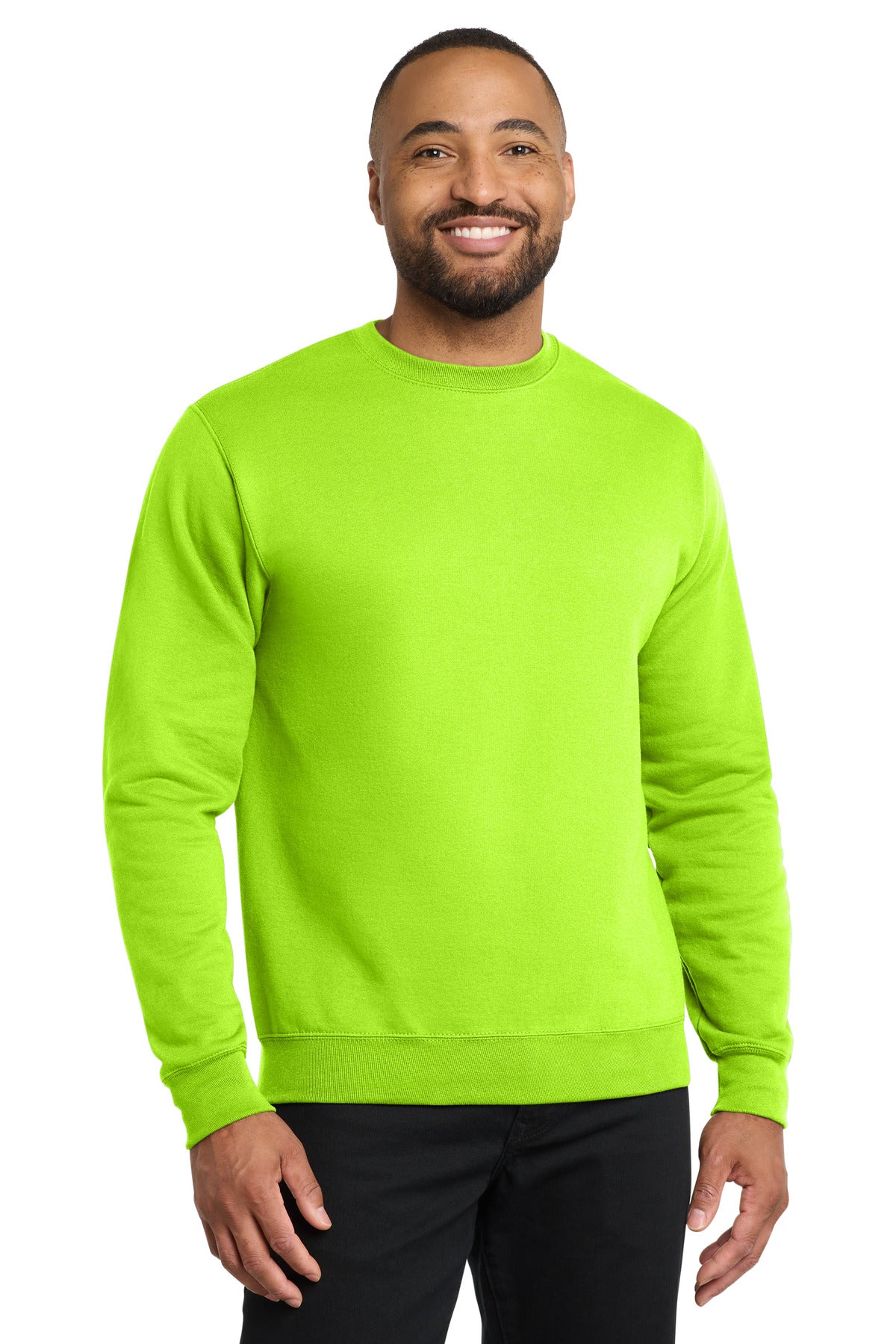 Custom Neon Yellow Core Fleece Crewneck PC78, personalized by SanCanDo Swag in Argyle, TX