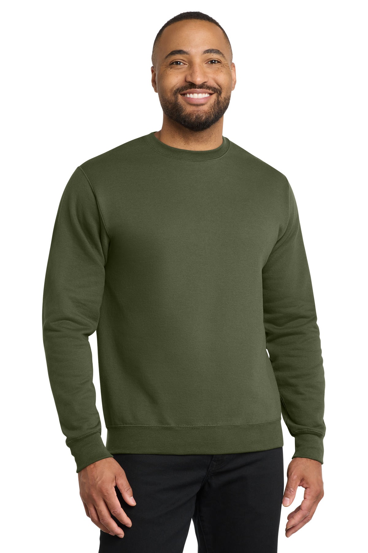 Custom Olive Drab Green Core Fleece Crewneck PC78, personalized by SanCanDo Swag in Argyle, TX