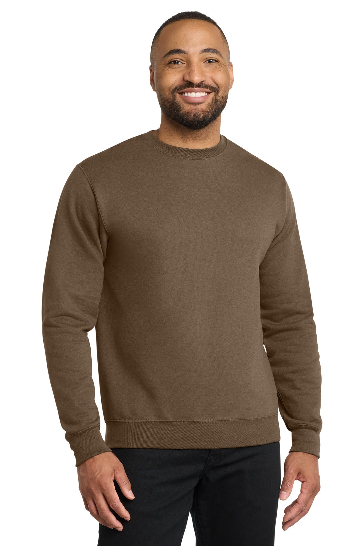 Custom Woodland Brown Core Fleece Crewneck PC78, personalized by SanCanDo Swag in Argyle, TX