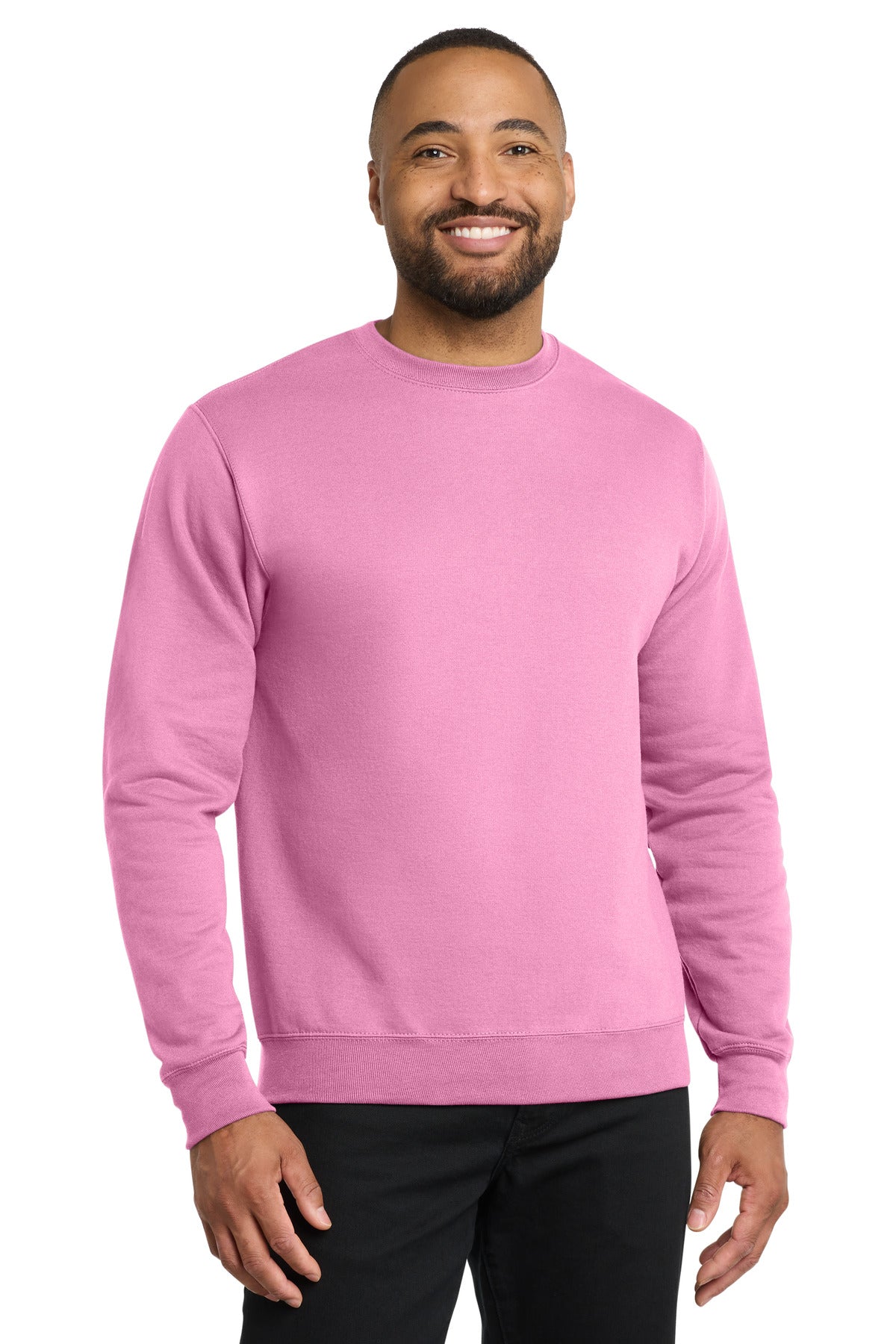 Custom Candy Pink Core Fleece Crewneck PC78, personalized by SanCanDo Swag in Argyle, TX