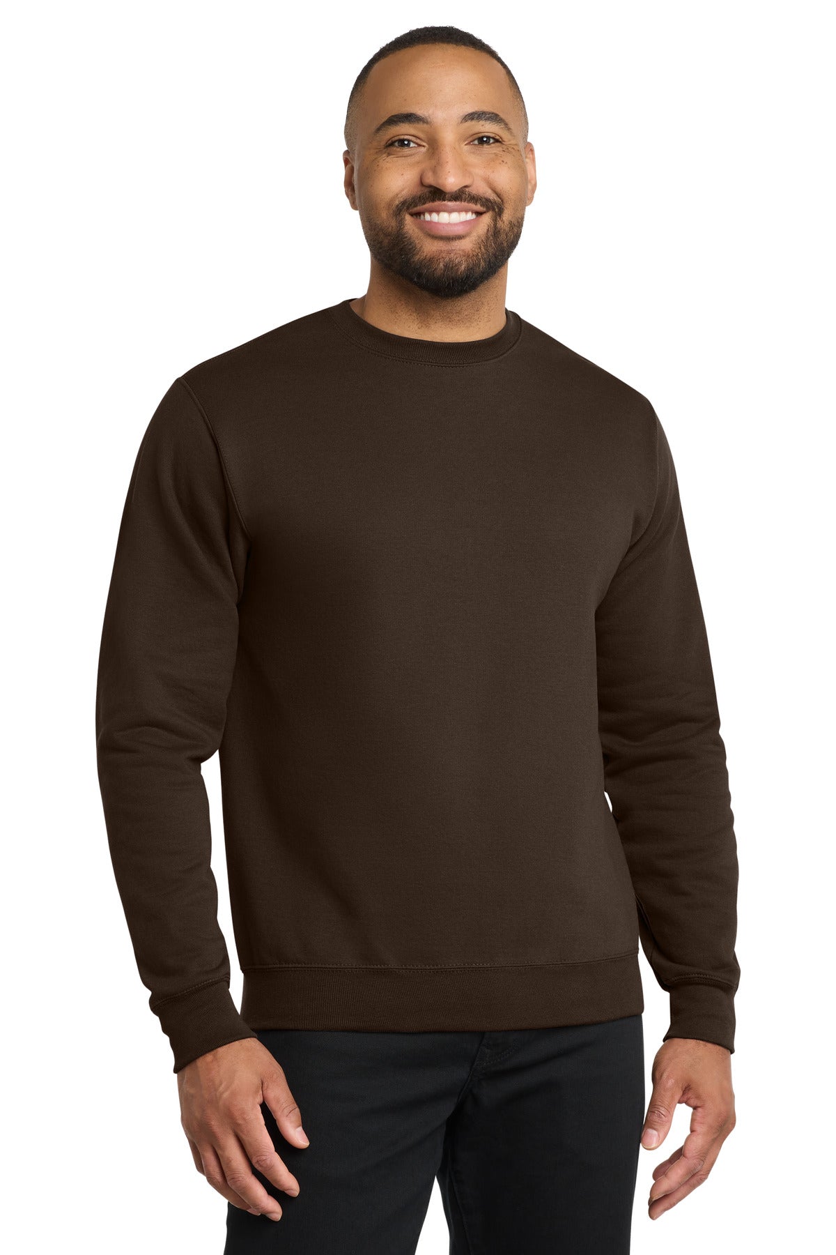 Custom Dark Chocolate Brown Core Fleece Crewneck PC78, personalized by SanCanDo Swag in Argyle, TX