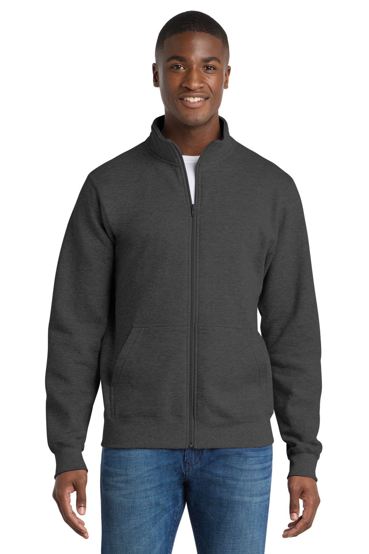 Custom Dark Heather Grey Core Fleece Cadet Full-Zip Sweatshirt PC78FZ, personalized by SanCanDo Swag in Argyle, TX