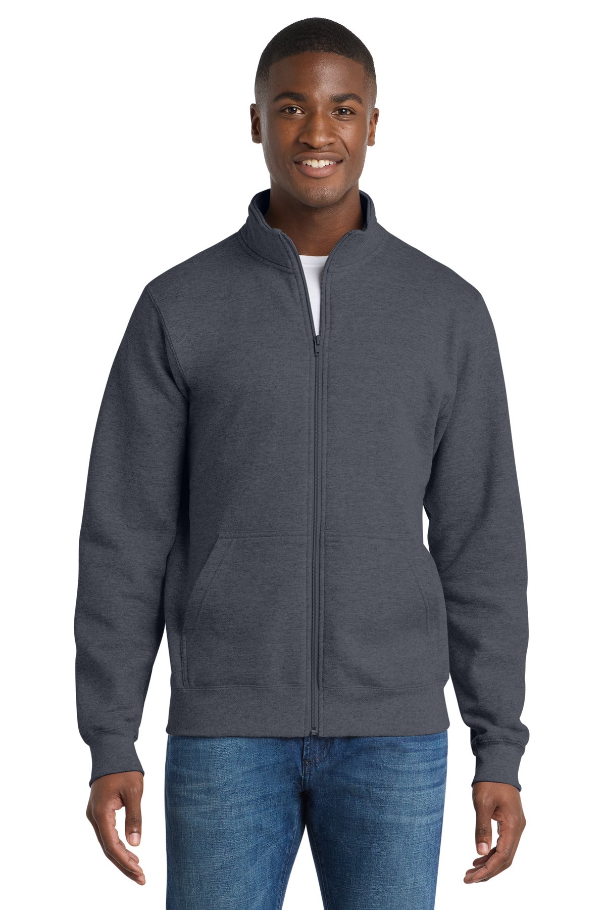 Custom Heather Navy Core Fleece Cadet Full-Zip Sweatshirt PC78FZ, personalized by SanCanDo Swag in Argyle, TX