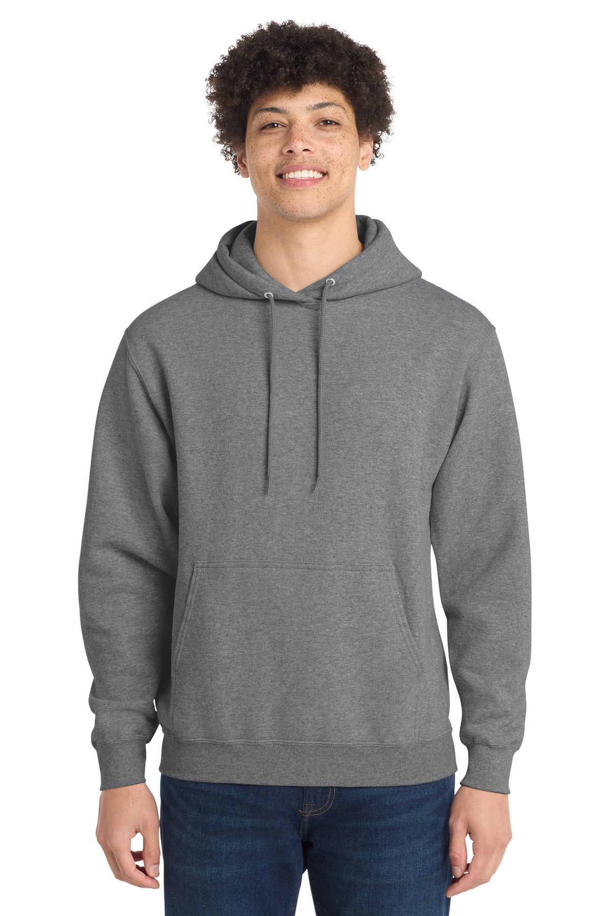 Custom Graphite Heather Core Fleece Hoodie PC78H, personalized by SanCanDo Swag in Argyle, TX