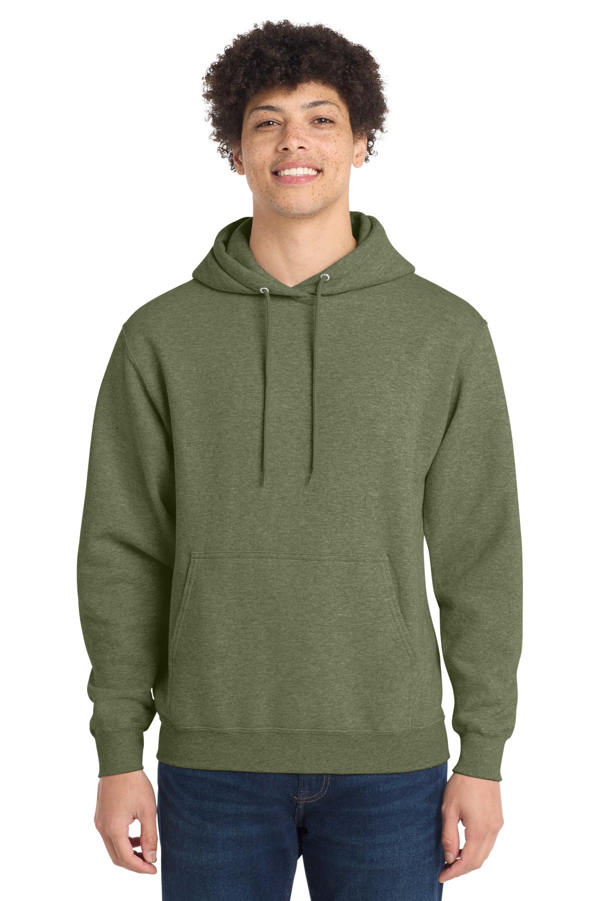 Custom Olive Drab Green Heather Core Fleece Hoodie PC78H, personalized by SanCanDo Swag in Argyle, TX