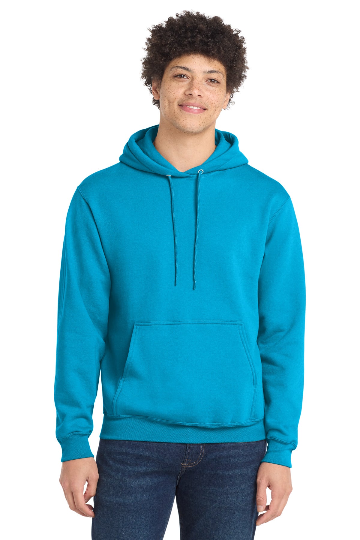 Custom Neon Blue Core Fleece Hoodie PC78H, personalized by SanCanDo Swag in Argyle, TX