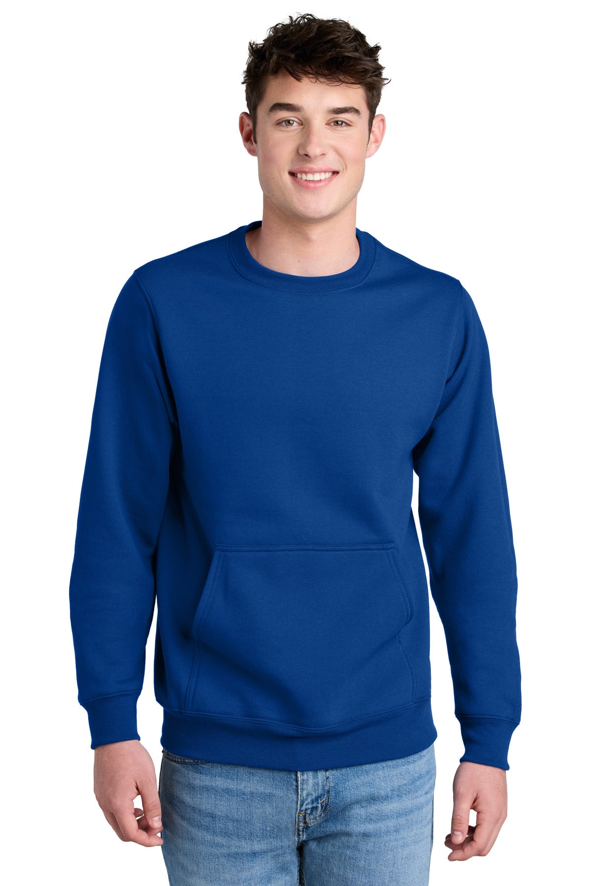 Custom True Royal Core Fleece Crewneck Pocket Sweatshirt PC78PKT, personalized by SanCanDo Swag in Argyle, TX