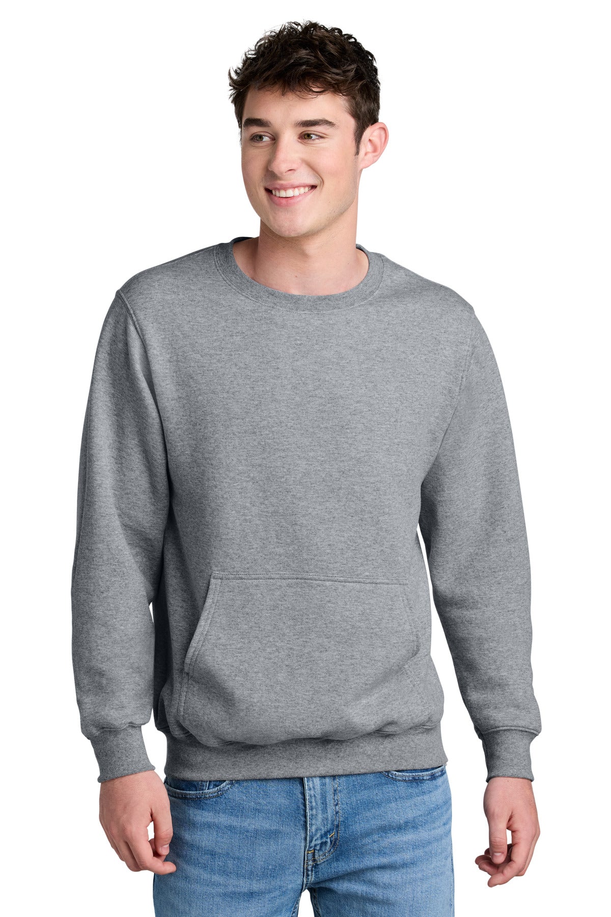 Custom Athletic Heather Core Fleece Crewneck Pocket Sweatshirt PC78PKT, personalized by SanCanDo Swag in Argyle, TX
