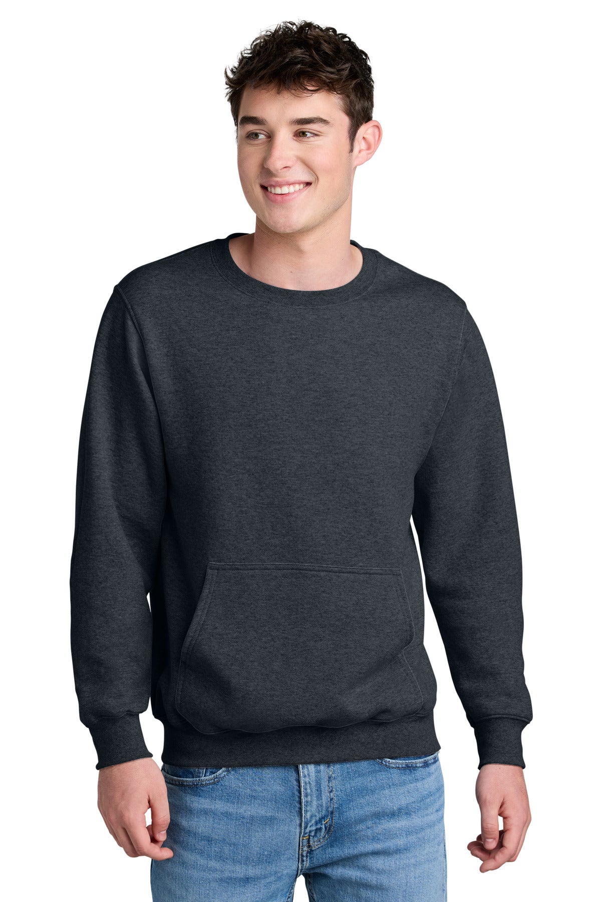 Custom Dark Heather Grey Core Fleece Crewneck Pocket Sweatshirt PC78PKT, personalized by SanCanDo Swag in Argyle, TX